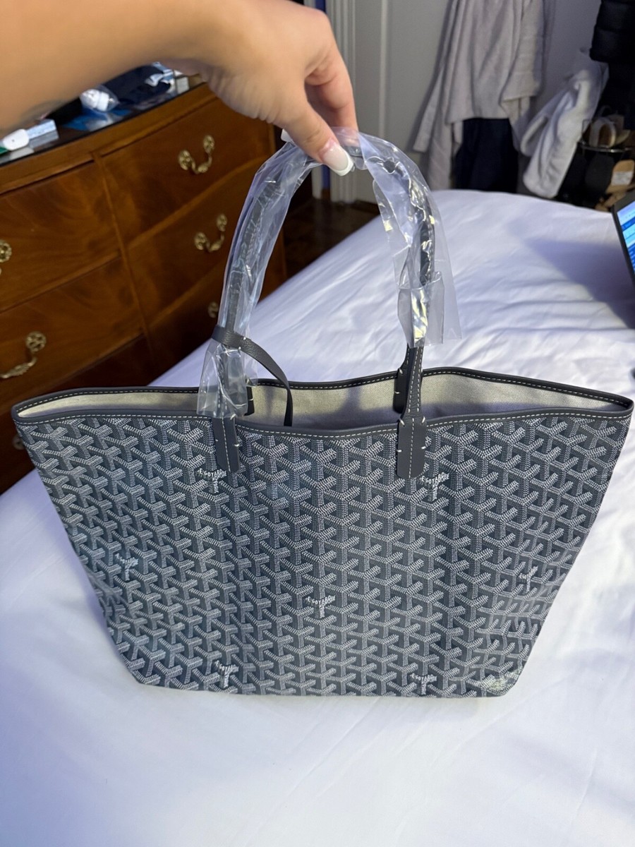 Goyard St Louis PM Shoulder Bag Tote Leather Grey Louis