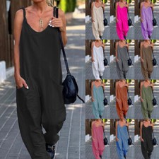 Ladies Strappy Loose Dungarees Plus Size Romper Baggy Overalls jumpsuit Playsuit