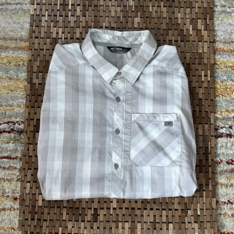 arcteryx button down performance hiking plaid shirt
