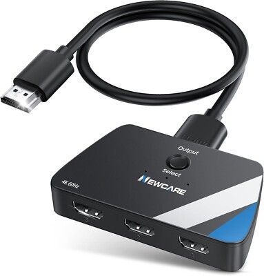 HDMI Switch 3 in 1 Out, 4K@60Hz HDMI 2.0 Switch Splitter with 2.6FT HDMI Cable,