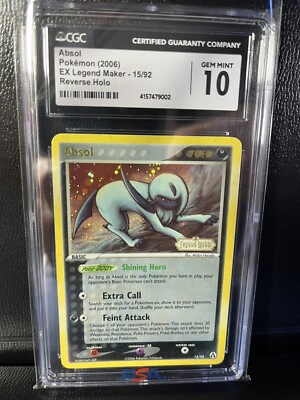 CGC 10 🌀 Absol Reverse Holo Rare 15/92 EX Legend Maker Pokemon