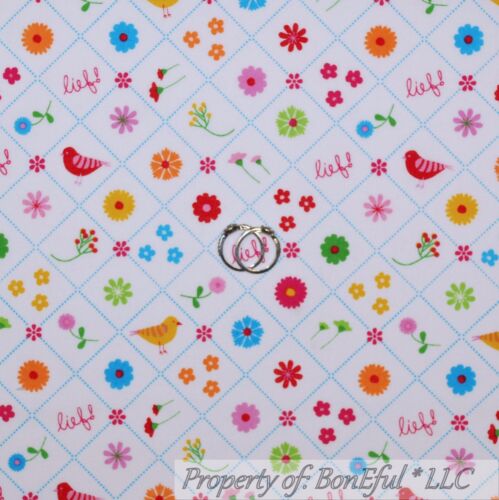 BonEful Fabric Cotton Quilt Rainbow White Bird Flower Garden Spring Easter SCRAP