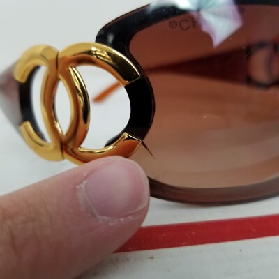 Channel Sunglasses Oversized Shield Aviator Y2K Brown Gold