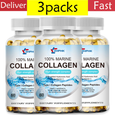 3Packs Marine Collagen Capsules Hyaluronic Acid,Vitamin C,Skin Health Supplement