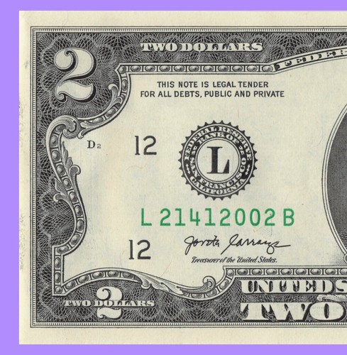 2002 Year Note Two Dollar Bill 2017A San Fran L21412002B CU Fancy Serial Num - Picture 4 of 12
