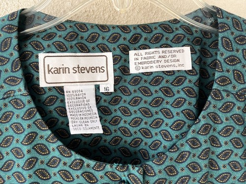 NWT Vintage 80s Karin Stevens Jade Green Paisley Maxi Dress Size 16 Cottagecore - Picture 11 of 13