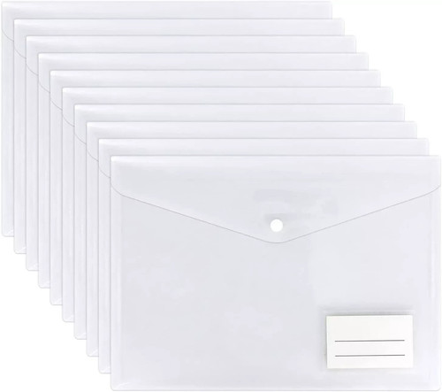10 CLEAR A4 POPPER WALLETS PLASTIC DOCUMENT FOLDERS ENVELOPE STUD ID ...