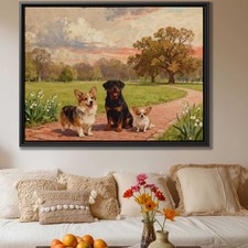 Corgi Canvas Print Oil Painting Dog Wall Art Rustic Dog Decor Pet Artwork
