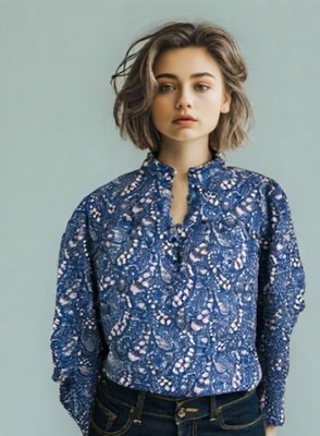 J Crew Liberty Fabric Top Women's Size Small Blue Floral Button Balloon Sleeve