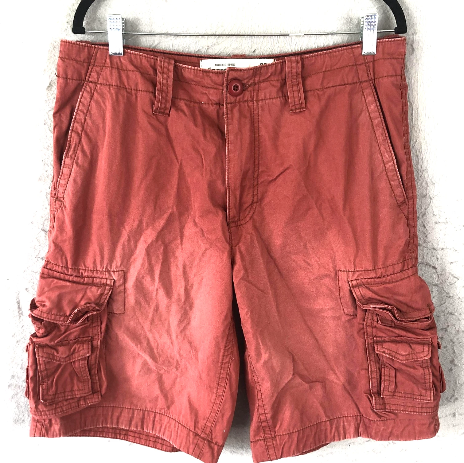 Aeropostale Cargo Shorts Mens 33 Red Cotton Utility Multi Pocket Safari Y2K