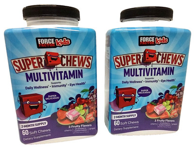 2 x FORCE FACTOR Kids Multivitamin Super Chews, 60 Soft chews/Bottle 06/2026