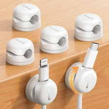 6Pack Rotatable Cord Organizer Cable Clips - 1S Lock Spring Cord Holder, Desk