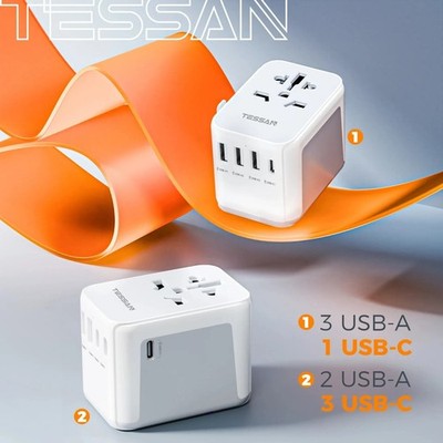 Tessan Universal Reiseadapter weltweit mit USB & Typ C, internationalem Stecker