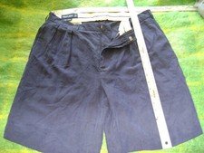 POLO GOLF RL 34X9"INSEAM 59 LINEN/SILK DOUBLE-PLEATED NAVY SHORT; EXC