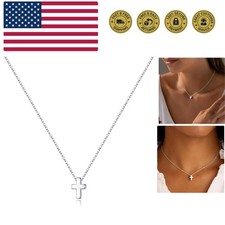 Cross Necklace for Women Teen Girls, Dainty 14K Real Gold Plated Cross Pendan...