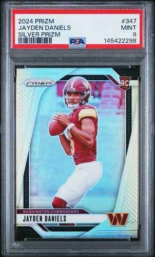 2024 Panini Silver Prizm #347 Jayden Daniels Commanders RC Rookie PSA 9 MINT