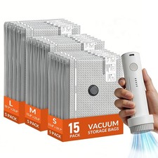 15 Pack Vacuum Storage Bags with Electric Pump for Travel Luggage Clothes
