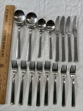 Helmick Welch Merit? Satin Stainless Flatware Lot 16 Serving Spoons Korea USED