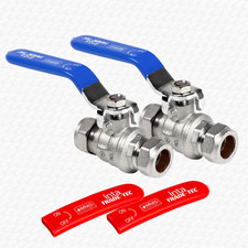 Pair of 15mm Lever Valves Full Bore Hot & Cold Ball Type Shut Off Universal 