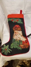 Vintage Imperial Elegance Needlepoint Wool Stocking Father Christmas Santa Black