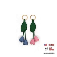 2Pcs Leather Leaf Flower Keychain, Bohemian Accessory Cute Pink and Blue