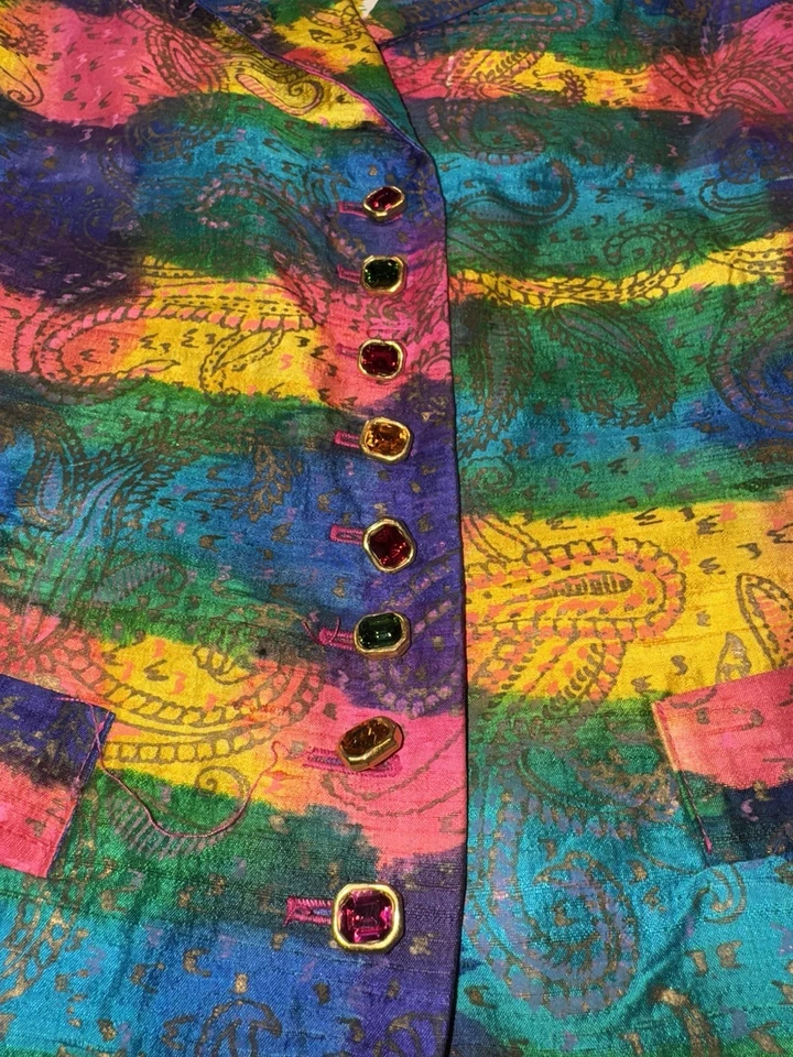 VTG 90s TODD OLDHAM Times Seven Silk Vest Small Jewlel Buttons Psychedelic RARE - Image 2 of 4