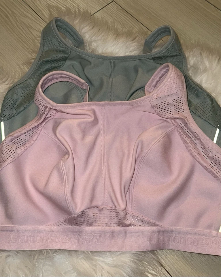 2 Sujetadores deportivos Glamorise Sport 1068 sin malla para sudor sin cables sin forro para mujer 38DD Foto 3 de 4