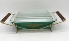 Vintage Pyrex Green Wheat Hospitality Casserole 575 -B 2 QT with Cradle