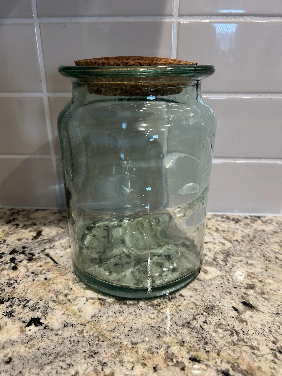 Recycled Glass Storage Jar With Crock Lid Imperfect Molding But Very Interesting