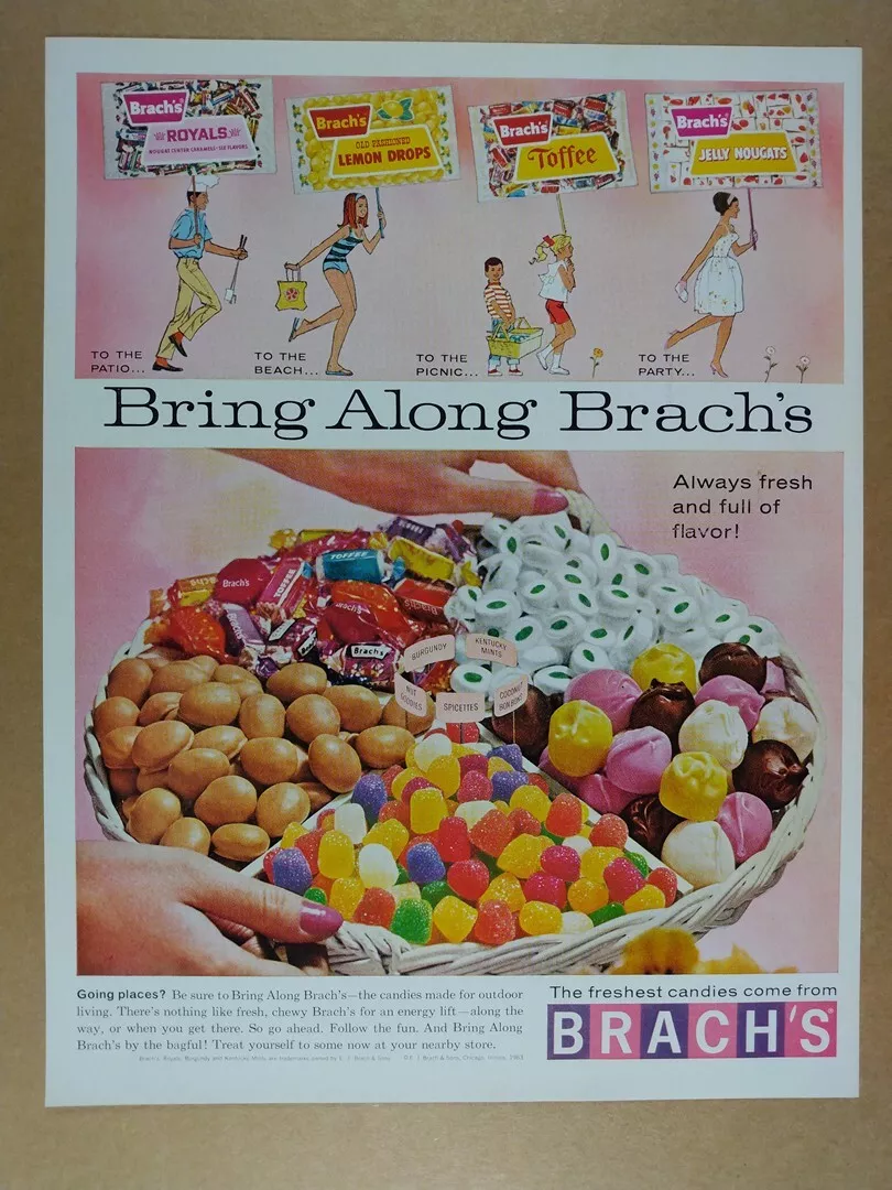 1963 Brach's Candy Spicettes Royals Toffee Bon Bons Nut Goodies vintage  print Ad