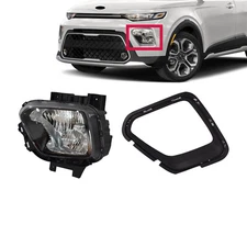 Fits 2020-2022 Kia Soul Halogen Head Lamp With Trim Molding Black Left Side 2PCS