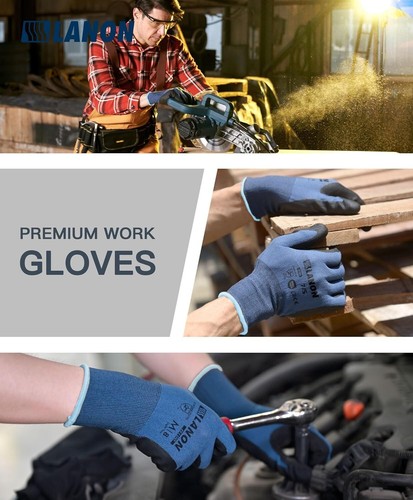 3 pares de guantes de trabajo de seguridad recubiertos de nitrilo LANON para hombre y mujer, tamaño mediano - Imagen 6 de 7
