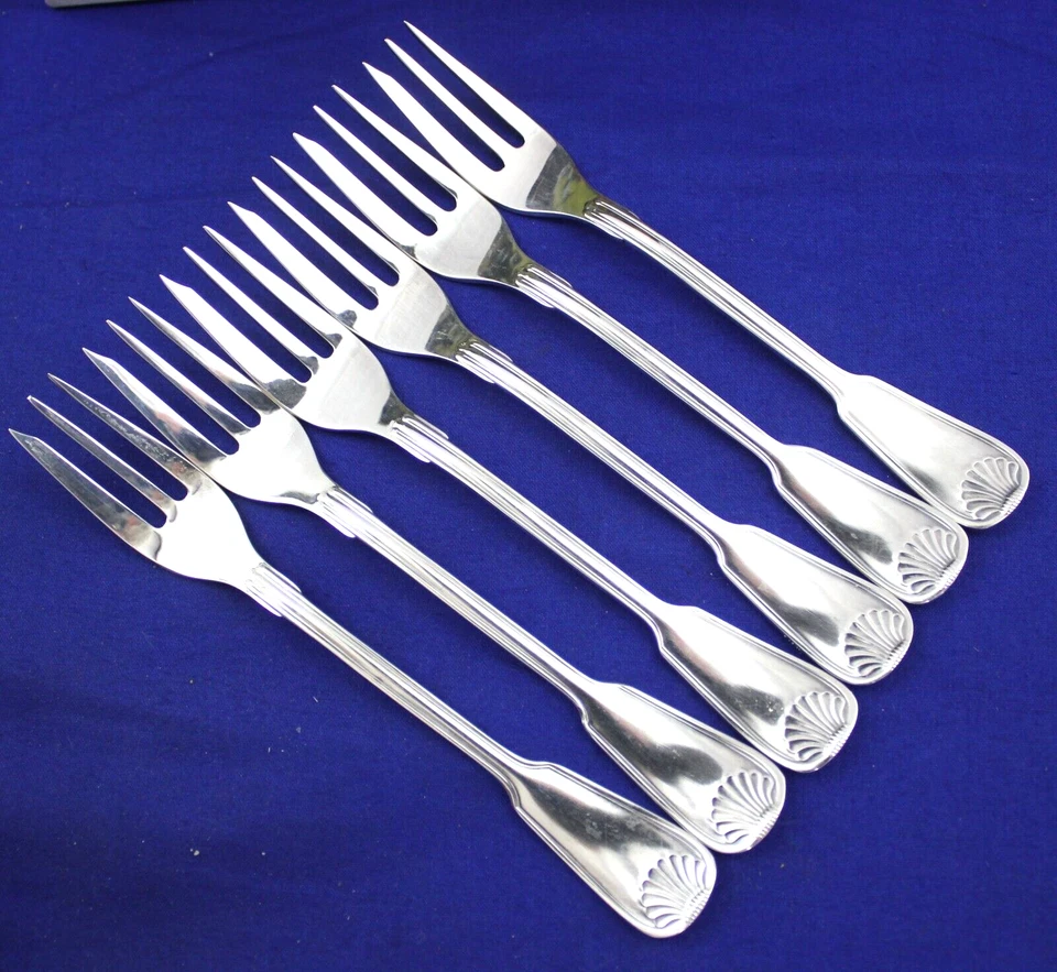 SET OF 6, WMF CROMARGAN, SILVER PLATED SALAD / DESSERT FORKS SHELL DESIGN - Image 2 of 4