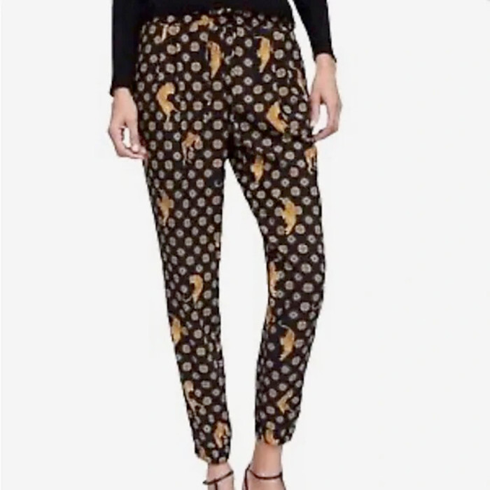 Zara Jogger Pants Size XS Black Matte Satin Tiger Medallion Drawstring  Pockets | eBay