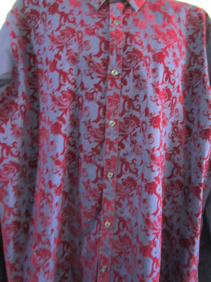 Borgoña Flock Paisley Floral en Azul Marino Para hombres Con Botones 3XL INC GUC Elegante Boho Foto 4 de 4