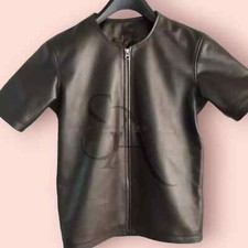 Men's Black Leather Shirt Genuine Lambskin Leather Shirt Classic Style