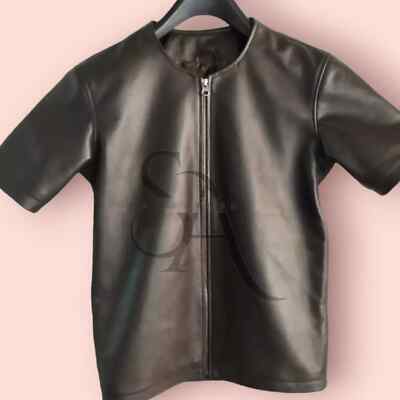 Men's Black Leather Shirt Genuine Lambskin Leather Shirt Classic Style
