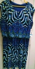 Women's R & K Sleeveless Blue Multicolored Dress Size XL New With Tag 