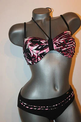 Triumph Bandeau-Bikini "Sorrento TPD" Gr. 38 B schwarz mit rosa Design mit Neckh - Bild 1 von 4