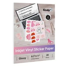 Koala Vinyl Sticker Paper, Inkjet Glossy White Waterproof Sticker Paper 8.5x11