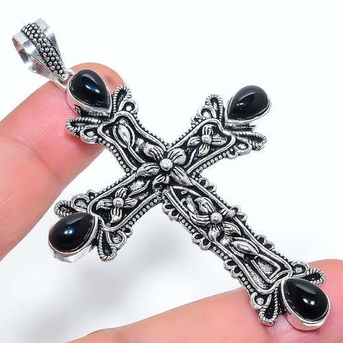 Collier Pendentif En Argent Sterling Avec Onyx - Vintage Années 60 - Longueur 20 Pouces