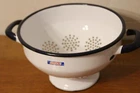 OLD STRAINER PASSETTE LUSTUCRU ENAMELLED CANVAS / WHITE - BLUE / 22 cm Diam