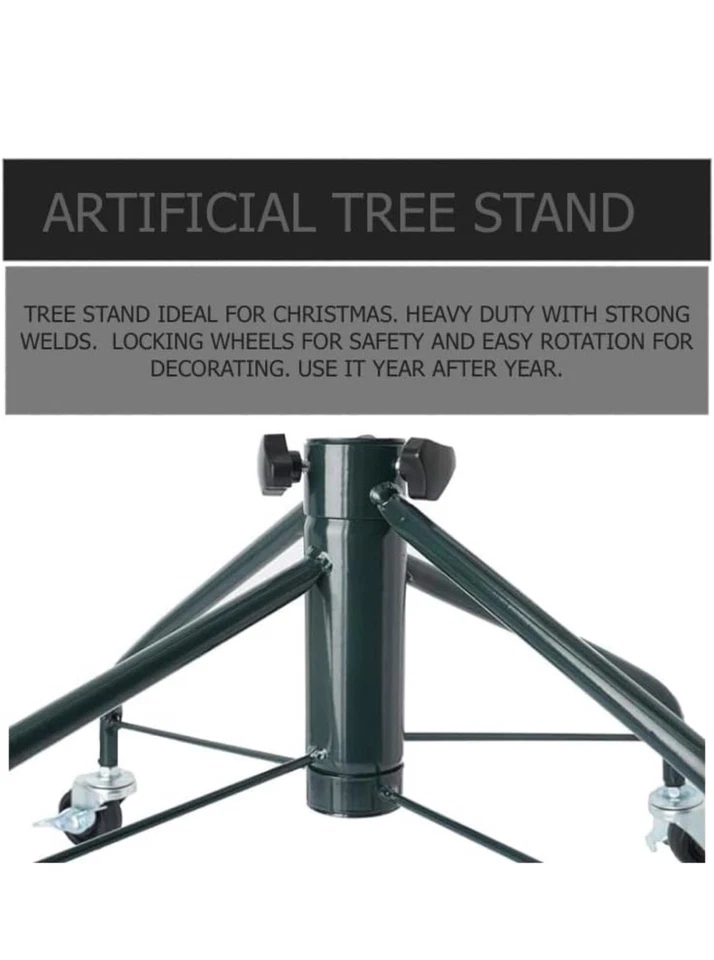 Artificial Christmas Tree Stand Metal Green Base With Locking Wheels. - Image 3 of 3