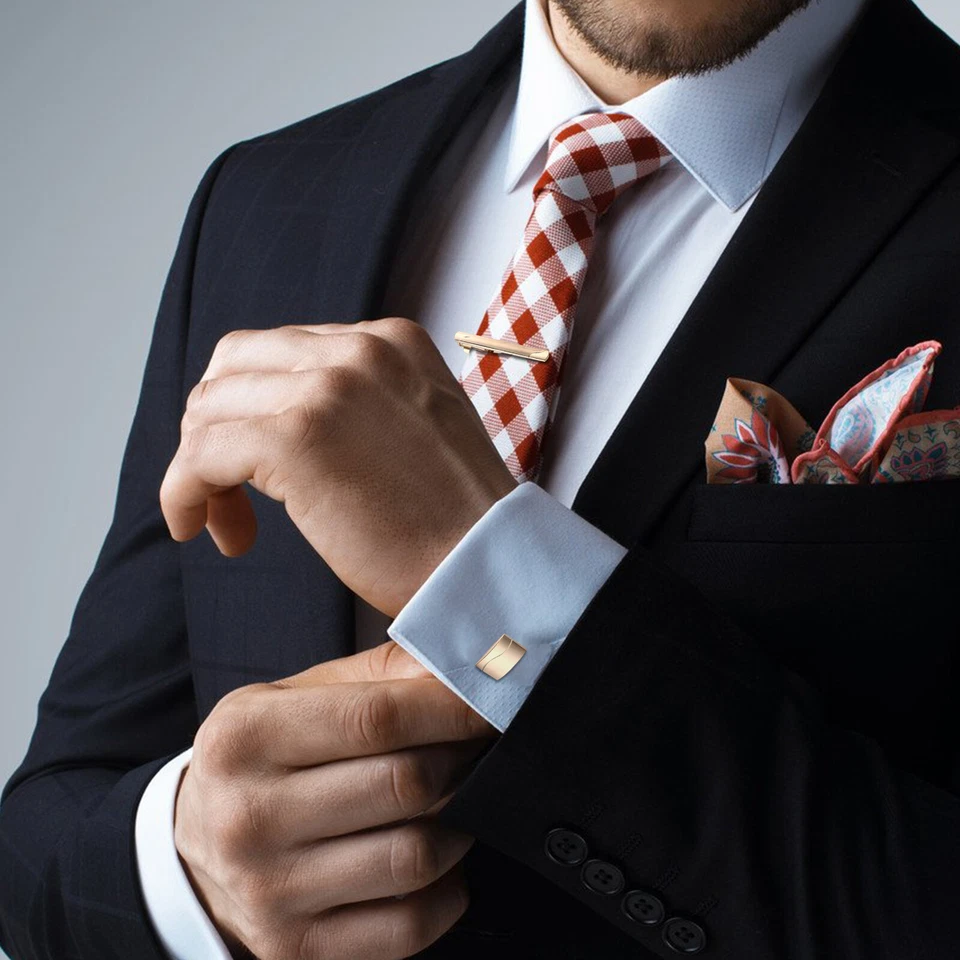 Men's Tie Clasp Cufflinks Set Business Wedding Shirts Cuff Links Necktie Clip - Image 4 of 4