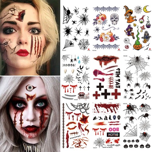 Halloween Zombie Scars Tattoos Fake Blood Scab Scar Press On Sticker Transfer -