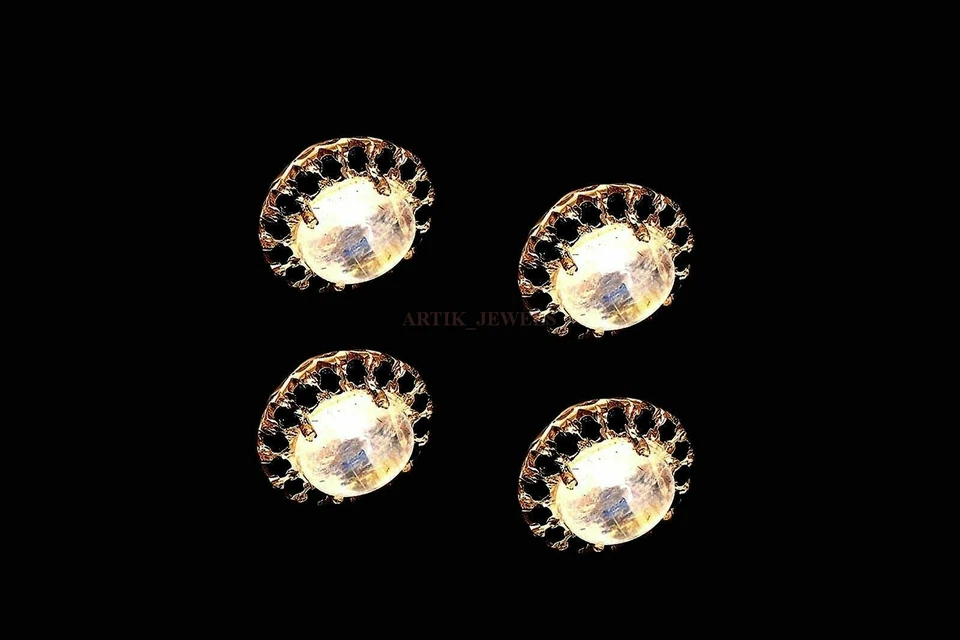 Botones y gemelos de esmoquin de plata de ley 925 con piedra lunar natural y espinela #2349 Foto 2 de 4