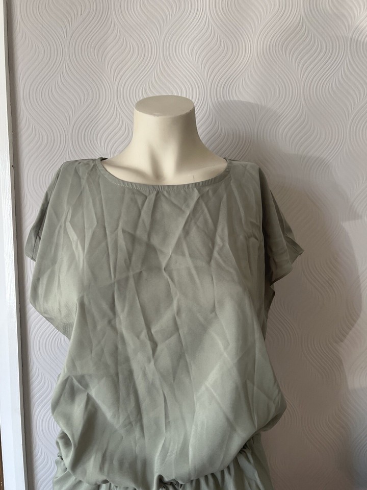 Ladies Bnwt Cbr Sage Green / Grey Dress Shirt Dress Ribbon Size XL eBay