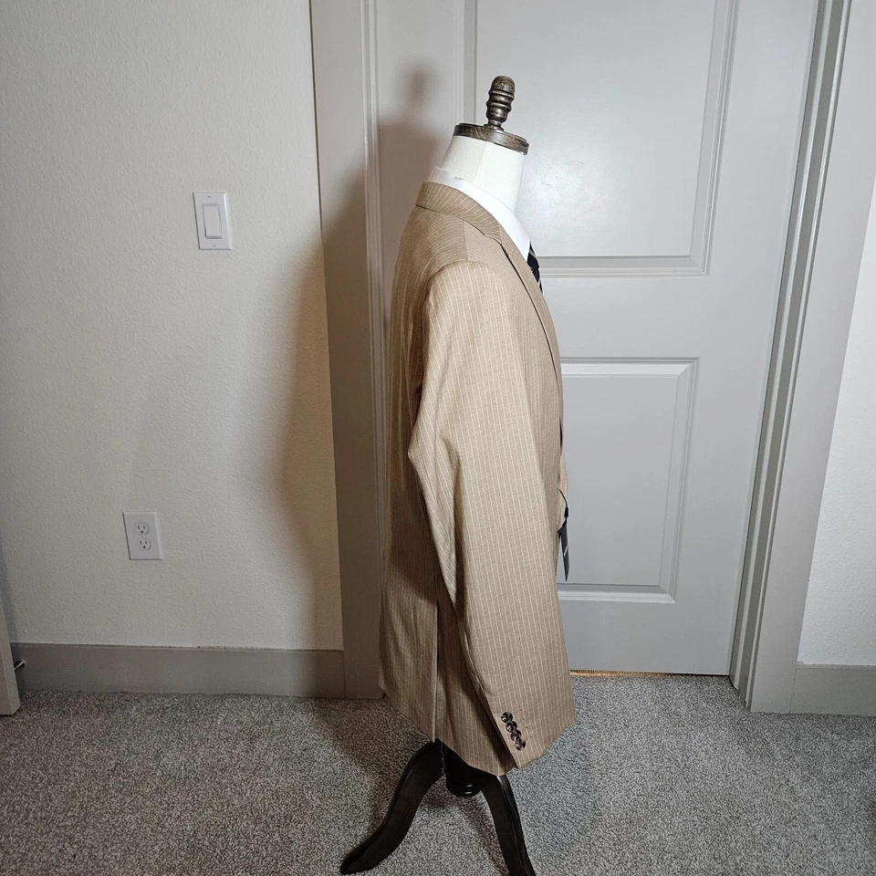 Новый с Ярлыками Murano XLT костюм Blazer куртка Sport пальто мужчин желтовато-коричневый белый в тонкую полоску - Изображение 3 из 4