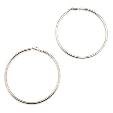 Vintage Large Silver Tone Hoops 3.5  Earrings Domed Round Statement Pierced