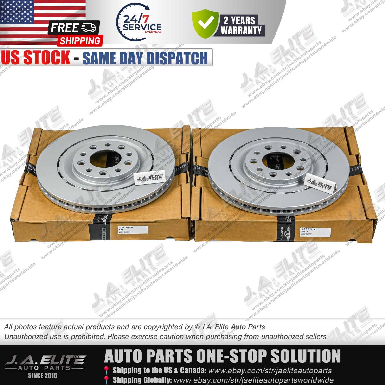 2pcs Rear Brake Discs Set fit Bentley Mulsanne (2011+) 3Y0615601A